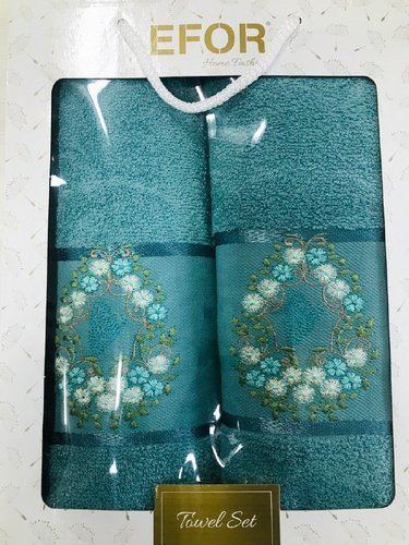 Подарочный набор полотенец для ванной 50х90, 70х140 Efor KELEBEK хлопковая махра изумрудный, фото, фотография