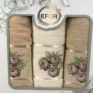 Подарочный набор полотенец для ванной 50х90(2), 70х140(1) Efor БУКЕТ РОЗ хлопковая махра капучино