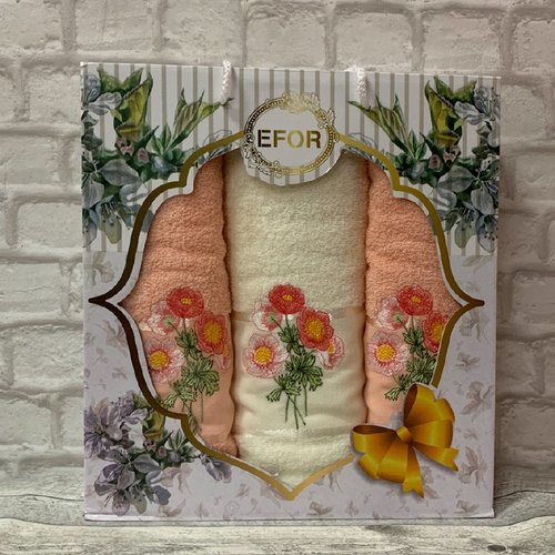 Подарочный набор полотенец для ванной 50х90(2), 70х140(1) Efor ЛЮТИК хлопковая махра коралловый, фото, фотография