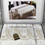 Скатерть прямоугольная Efor ENTERNITY велюр кремовый 160х220, фото, фотография