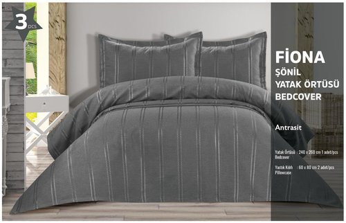 Покрывало Karven FIONA шенил жаккард полиэстер антрацит 240х260, фото, фотография