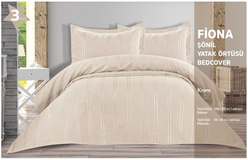 Покрывало Karven FIONA шенил жаккард полиэстер кремовый 240х260, фото, фотография