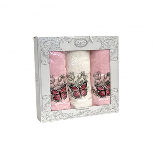 Подарочный набор полотенец для ванной 50х90(2), 70х140(1) Karven KELEBEK хлопковая махра светло-розовый