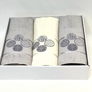 Подарочный набор полотенец для ванной 50х90(2), 70х140(1) Karven DORT DAIRE хлопковая махра кремовый/светло-серый