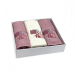 Подарочный набор полотенец для ванной 50х90(2), 70х140(1) Karven KARELI CICEK хлопковая махра кремовый/сухая роза, фото, фотография
