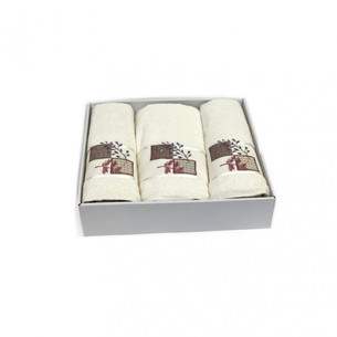 Подарочный набор полотенец для ванной 50х90(2), 70х140(1) Karven KARELI CICEK хлопковая махра кремовый