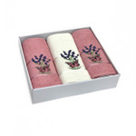 Подарочный набор полотенец для ванной 50х90(2), 70х140(1) Karven LAVANTA KELEBEK хлопковая махра кремовый/сухая роза, фото, фотография