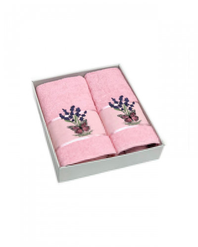 Подарочный набор полотенец для ванной 50х90, 70х140 Karven LAVANTA KELEBEK хлопковая махра светло-розовый, фото, фотография