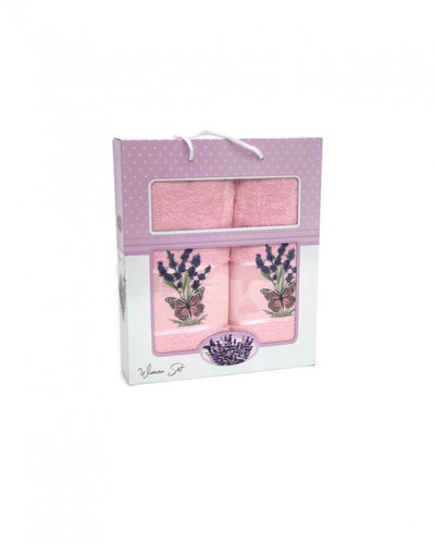 Подарочный набор полотенец для ванной 50х90, 70х140 Karven LAVANTA KELEBEK хлопковая махра светло-розовый, фото, фотография