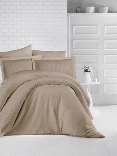 Постельное белье Karven CIZGILI хлопковый сатин beige 1,5 спальный, фото, фотография