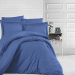 Постельное белье Karven CIZGILI хлопковый сатин dark blue 1,5 спальный, фото, фотография