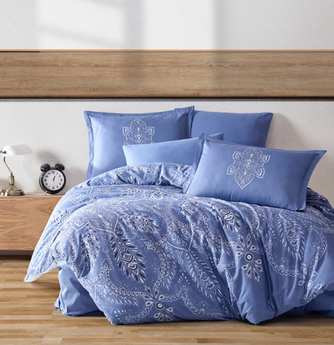 Постельное белье Karven ROVI хлопковый сатин blue 1,5 спальный, фото, фотография