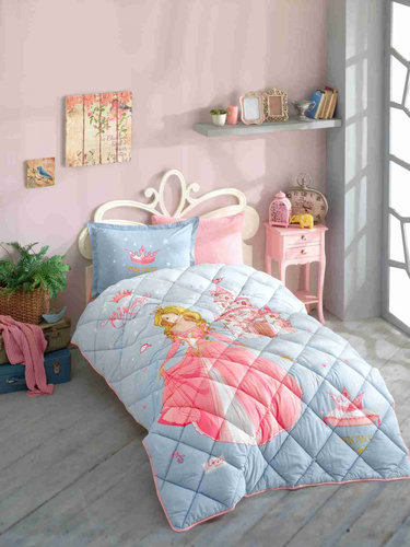 Детское постельное белье с одеялом Clasy CROWN PEMBE хлопковый ранфорс 1,5 спальный, фото, фотография