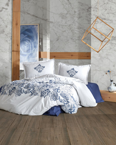 Постельное белье Karven MANDORA хлопковый ранфорс navy blue 1,5 спальный, фото, фотография