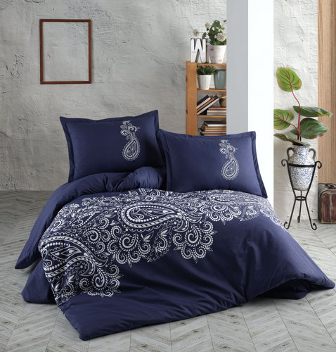Постельное белье Karven NILLA хлопковый ранфорс navy blue 1,5 спальный, фото, фотография