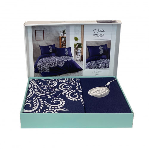 Постельное белье Karven NILLA хлопковый ранфорс navy blue 1,5 спальный, фото, фотография