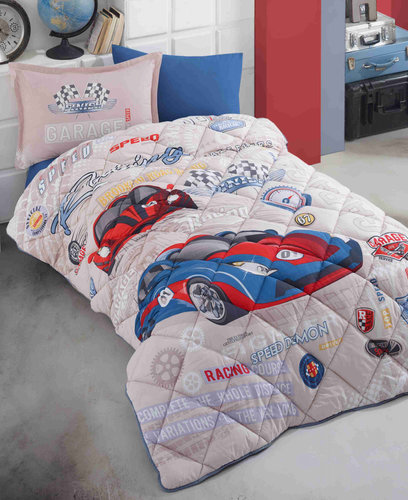 Детское постельное белье с одеялом Clasy GARAGE MAVI хлопковый ранфорс 1,5 спальный, фото, фотография