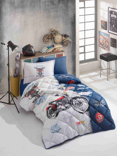 Детское постельное белье с одеялом Clasy ROAD KING MAVI хлопковый ранфорс 1,5 спальный, фото, фотография