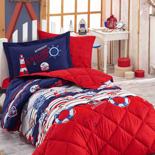 Детское постельное белье с одеялом Clasy ROTA LACIVERT хлопковый ранфорс 1,5 спальный