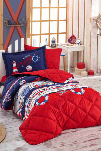 Детское постельное белье с одеялом Clasy ROTA LACIVERT хлопковый ранфорс 1,5 спальный, фото, фотография