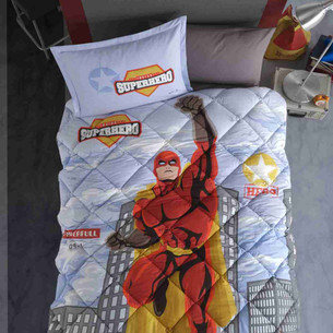 Детское постельное белье с одеялом Clasy SUPERHERO GRI хлопковый ранфорс 1,5 спальный