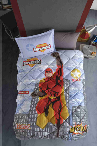 Детское постельное белье с одеялом Clasy SUPERHERO GRI хлопковый ранфорс 1,5 спальный, фото, фотография