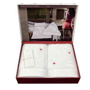 Набор полотенец для ванной 2 пр. Maison Dor SOFT HEARTS хлопковая махра белый/красный