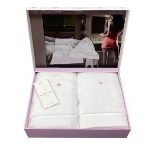 Набор полотенец для ванной 2 пр. Maison Dor SOFT HEARTS хлопковая махра белый/розовый