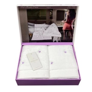 Набор полотенец для ванной 2 пр. Maison Dor SOFT HEARTS хлопковая махра белый/фиолетовый