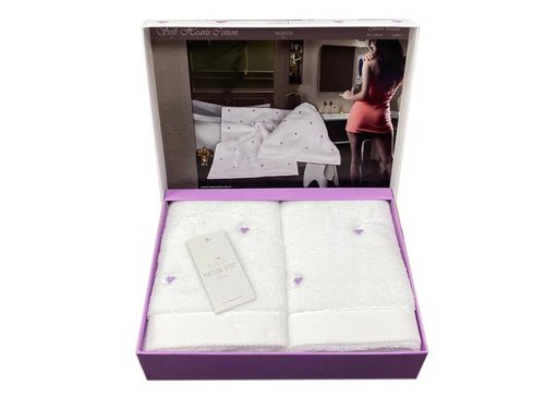 Набор полотенец для ванной 2 пр. Maison Dor SOFT HEARTS хлопковая махра белый/фиолетовый, фото, фотография