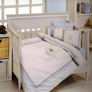 Детское постельное белье в кроватку Maison Dor DEAR PANDA хлопковый сатин голубой