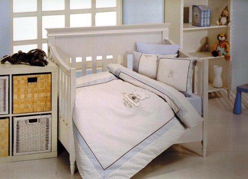 Детское постельное белье в кроватку Maison Dor DEAR PANDA хлопковый сатин голубой, фото, фотография