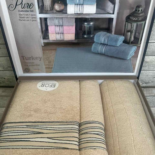 Набор полотенец для ванной с ковриком 3 пр. Efor PURE хлопковая махра бежевый