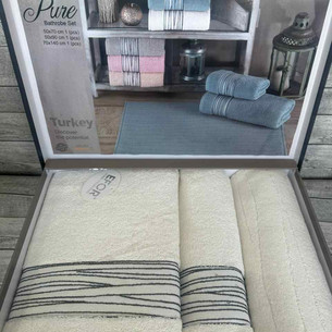 Набор полотенец для ванной с ковриком 3 пр. Efor PURE хлопковая махра кремовый