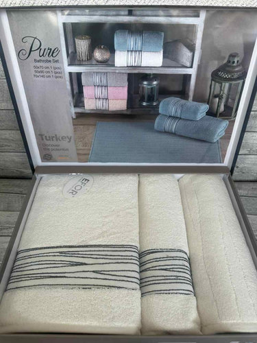 Набор полотенец для ванной с ковриком 3 пр. Efor PURE хлопковая махра кремовый, фото, фотография