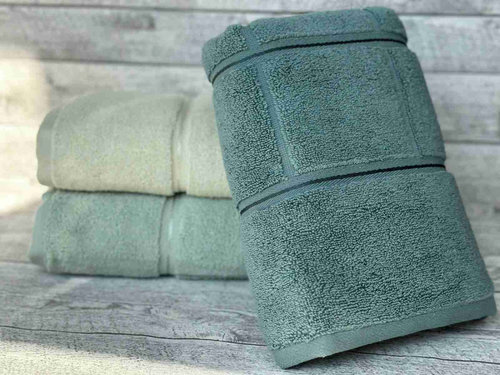 Набор полотенец для ванной 3 шт. Luzz MIC-1 хлопковая махра зелёный 50х90, фото, фотография