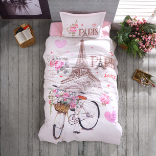 Детское постельное белье Karven YOUNG STYLE PARIS LOVE хлопковый ранфорс pink 1,5 спальный