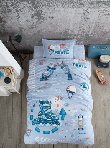 Детское постельное белье Karven YOUNG STYLE SKYLAND хлопковый ранфорс blue 1,5 спальный, фото, фотография