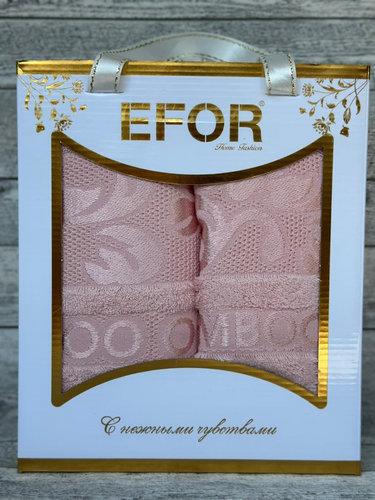Подарочный набор полотенец для ванной 50х90, 70х140 Efor OTTOMAN бамбуковая махра светло-розовый, фото, фотография