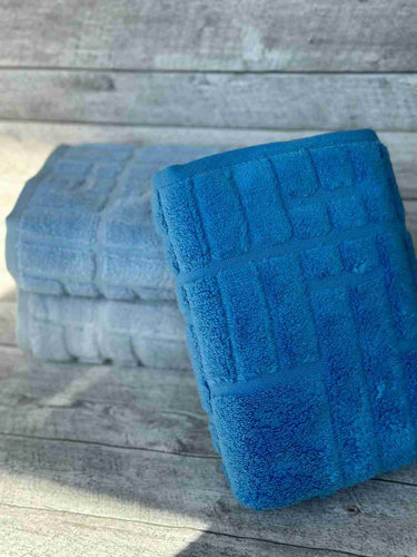 Набор полотенец для ванной 3 шт. Luzz MIC-3 хлопковая махра синий 70х140, фото, фотография