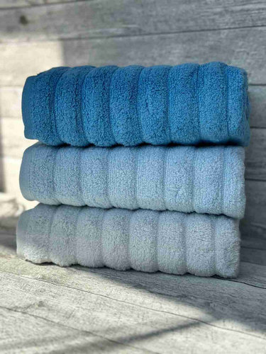 Набор полотенец для ванной 3 шт. Luzz MIC-4 хлопковая махра синий 70х140, фото, фотография