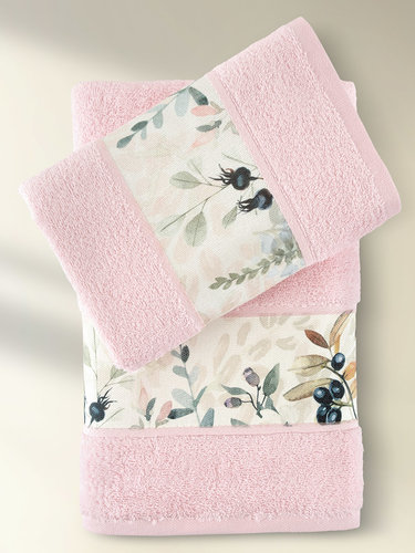 Подарочный набор полотенец для ванной 50х90, 70х140 Karna JASMIN хлопковая махра розовый, фото, фотография