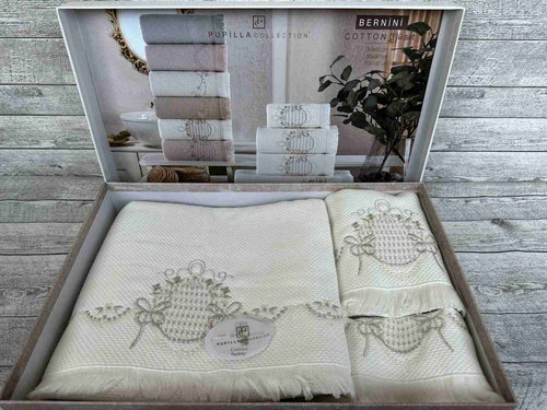 Подарочный набор полотенец для ванной 30х50, 50х90, 70х140 Pupilla BERNINI V2 хлопковая махра белый, фото, фотография