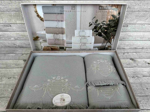 Подарочный набор полотенец для ванной 30х50, 50х90, 70х140 Pupilla BERNINI V2 хлопковая махра серый, фото, фотография