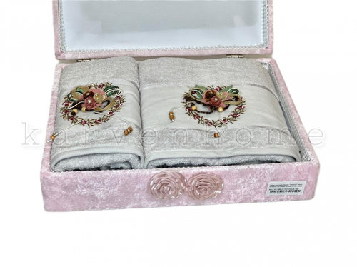 Подарочный набор полотенец для ванной 50х90, 70х140 Rebeka FRANSIZ хлопковая махра V10 серый, фото, фотография