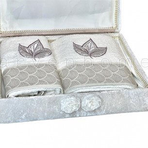 Подарочный набор полотенец для ванной 50х90, 70х140 Rebeka FRANSIZ хлопковая махра V8 серый
