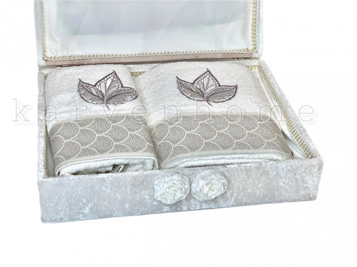 Подарочный набор полотенец для ванной 50х90, 70х140 Rebeka FRANSIZ хлопковая махра V8 серый, фото, фотография