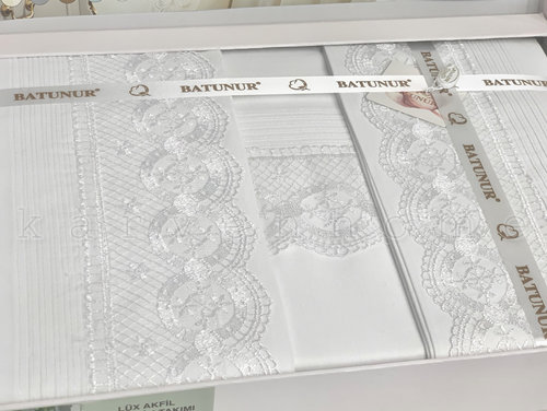 Постельное белье Batunur NURSUM хлопковый акфил белый евро, фото, фотография