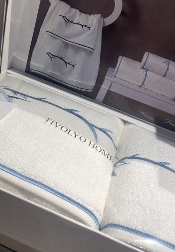 Подарочный набор полотенец для ванной 2 пр. Tivolyo Home PIXEL хлопковая махра кремовый+голубой, фото, фотография