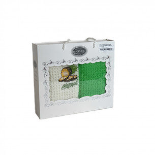 Подарочный набор кухонных полотенец 40х60(2) Karven АНАНАС хлопковая махра кремовый/зелёный
